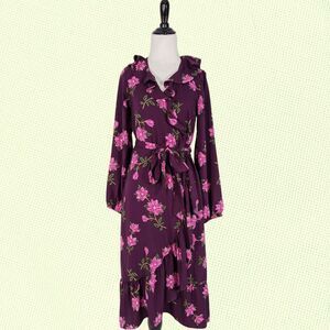 Draper James RSVP Dress XS Purple Floral Ruffle Midi‎ Romantic Goth